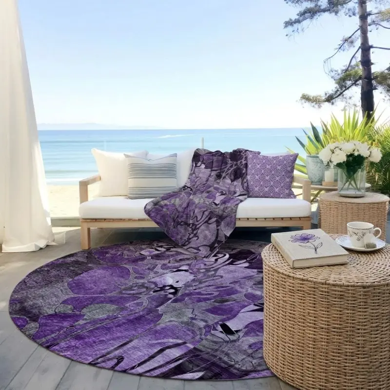 Floral Purple Indoor-Outdoor Rug & Matching Throw Set 1