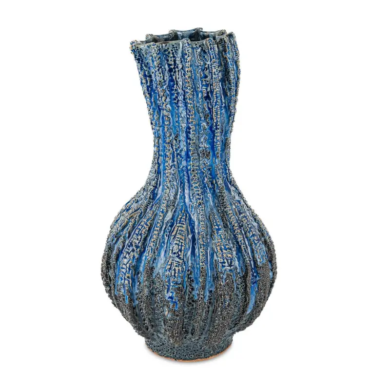 Folios Blue Ceramic Vase With Artful Silhouette Design 1