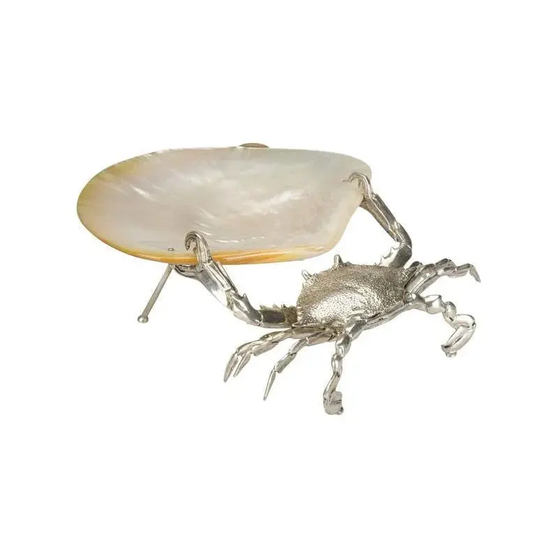 Foraging Crab Figurine In Silvery Metallic Finish 1