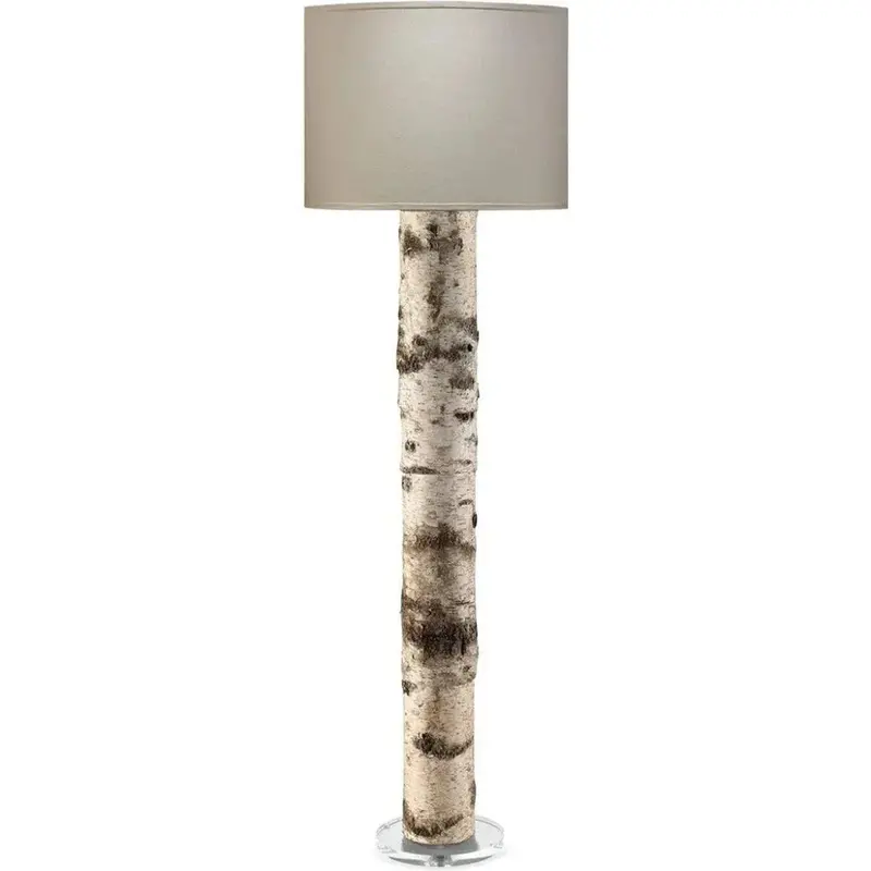 Forrester Floor Lamp – Brown Resin Base With Birch Veneer Texture 1