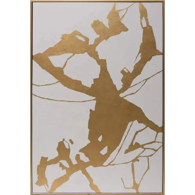 Fractured Fix Abstract Canvas Art With Metallic Gold Floater Frame 1