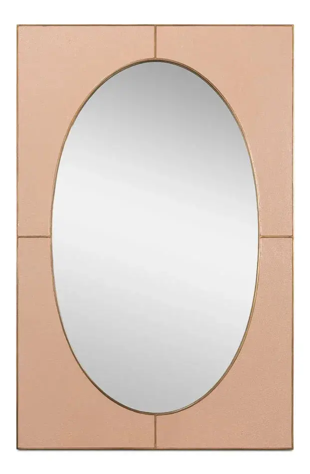 Francis Round Wall Mirror With Shagreen Leather Accents 1