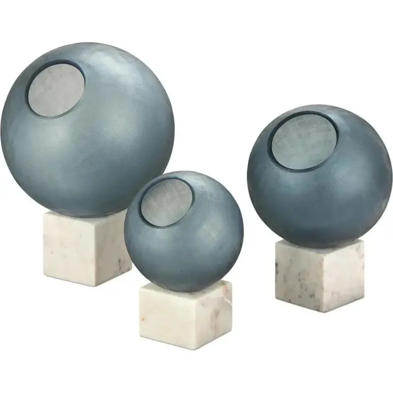 Fresno Set Of 3 Blue Glass And Marble Orb Decoratives 1