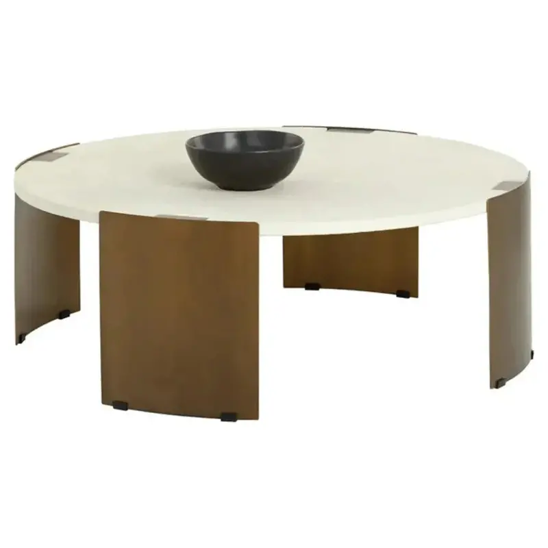 Gallus Concrete Round Outdoor Coffee Table – Textured Patio Tabletop 1