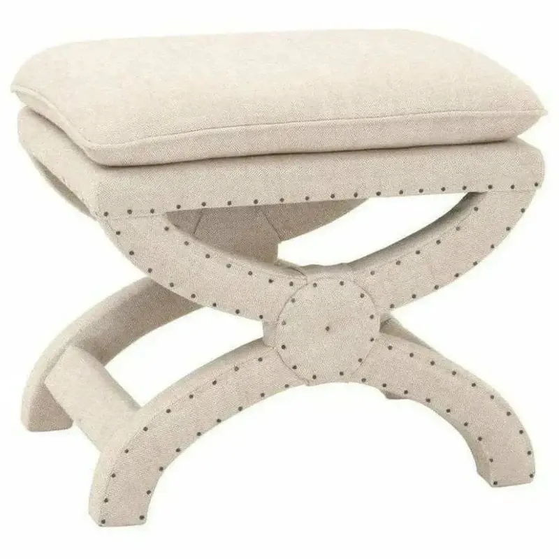 Gaston Square Ottoman In Bisque French Linen Fabric 1