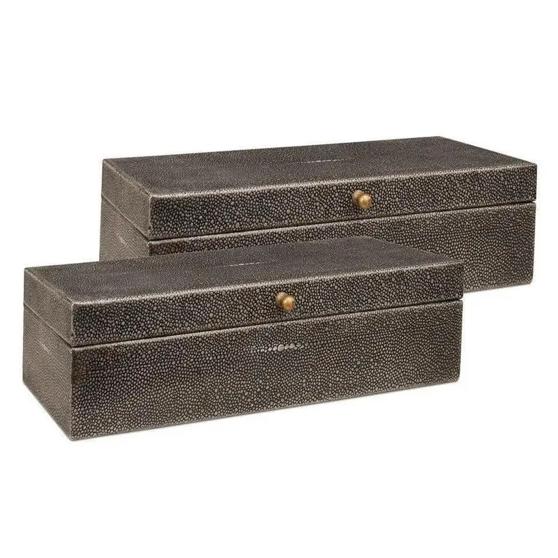 Gastsburg Antique Grey Shagreen-Style Box Set – Leather And Paper-Lined, 2-Piece 1