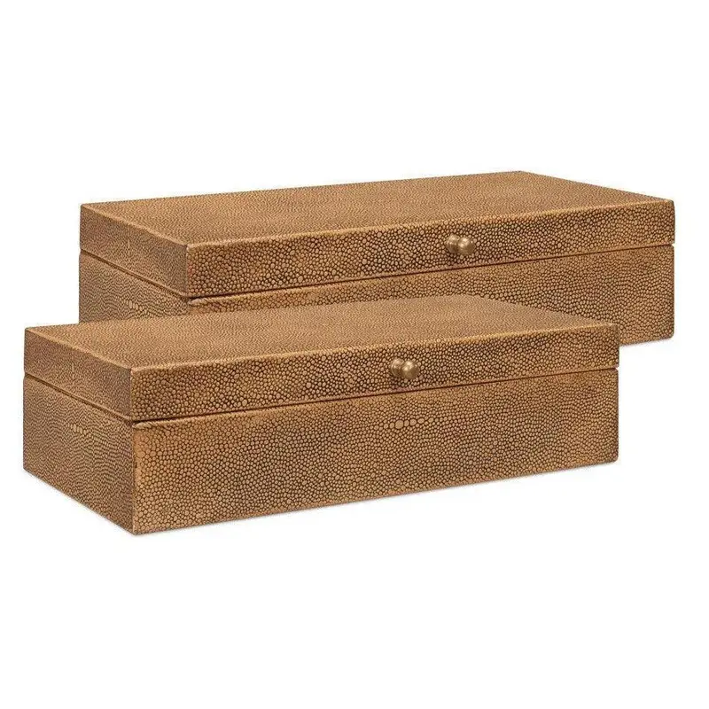 Gastsburg Brown Shagreen-Style Box Set – Leather And Paper-Lined, 2-Piece 1