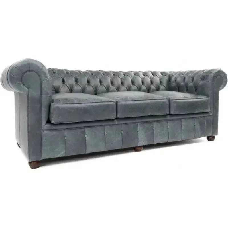 George Slate Grey Traditional Chesterfield Leather Sofa 1