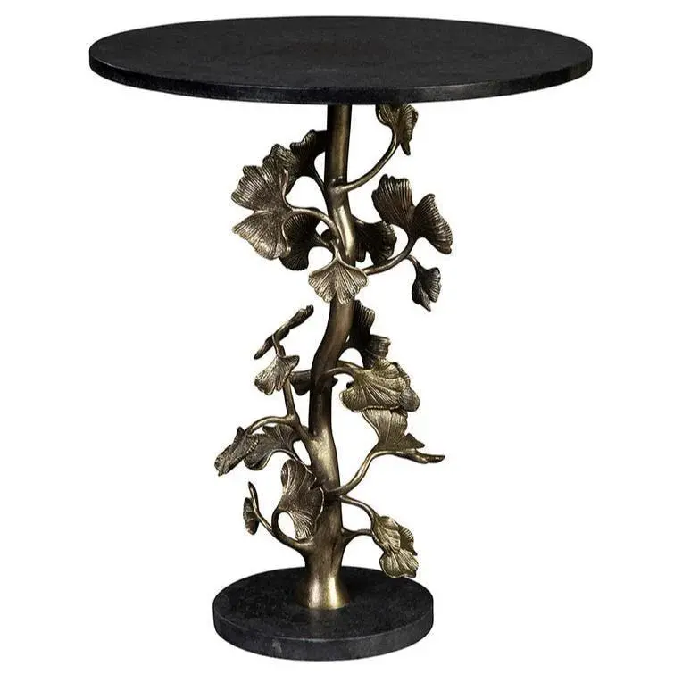 Ginkgo Round End Table Featuring Granite Surface And Contemporary Base 1
