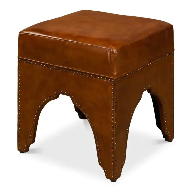 Giuseppe Light Brown Leather Footstool – Complementary Lounge Accessory 1