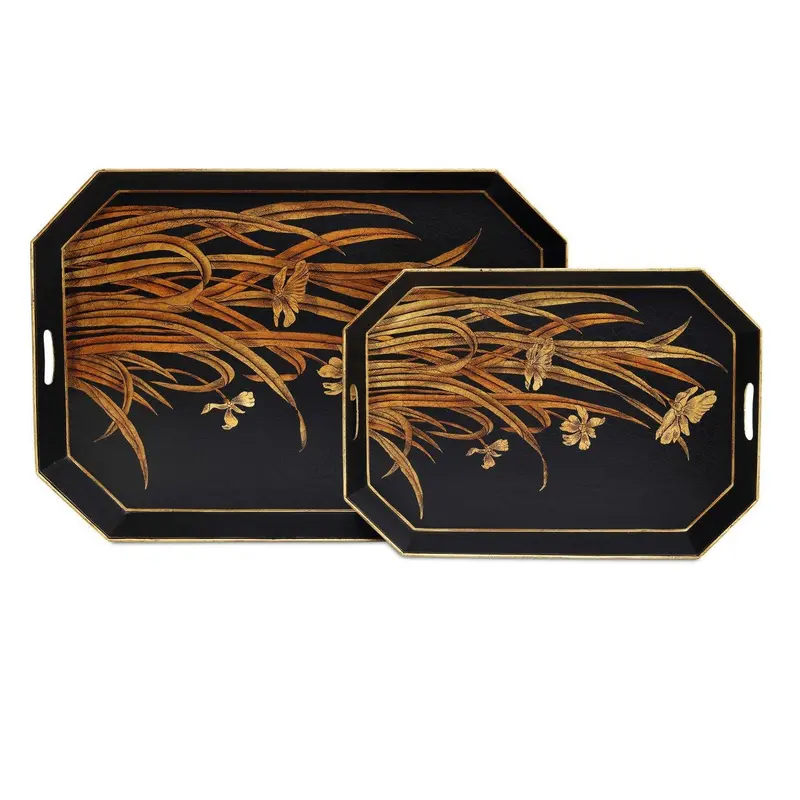 Glasshouse Hand-Painted Tole Metal Tray Set (2 Pcs) 1
