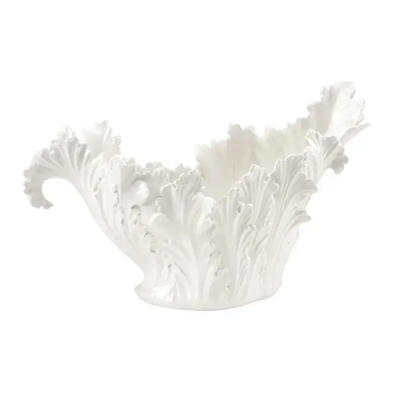 Glossy White Acanthus Leaf Ceramic Bowl 1