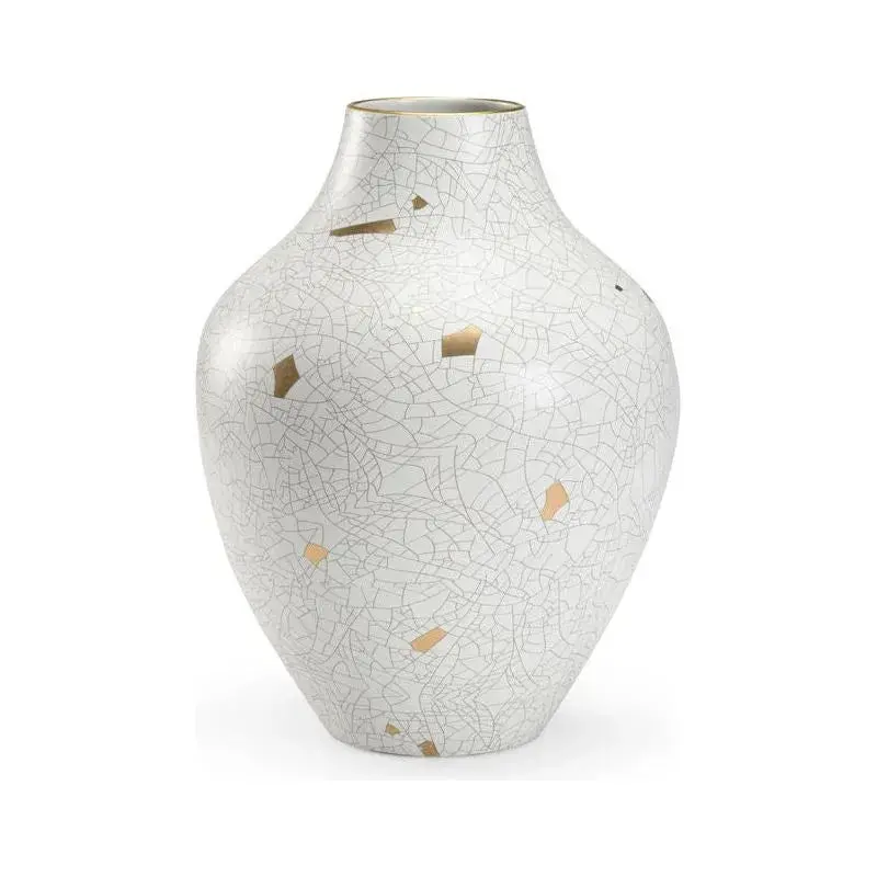 Gold-Accented Crackle-Finish Ceramic Urn 1