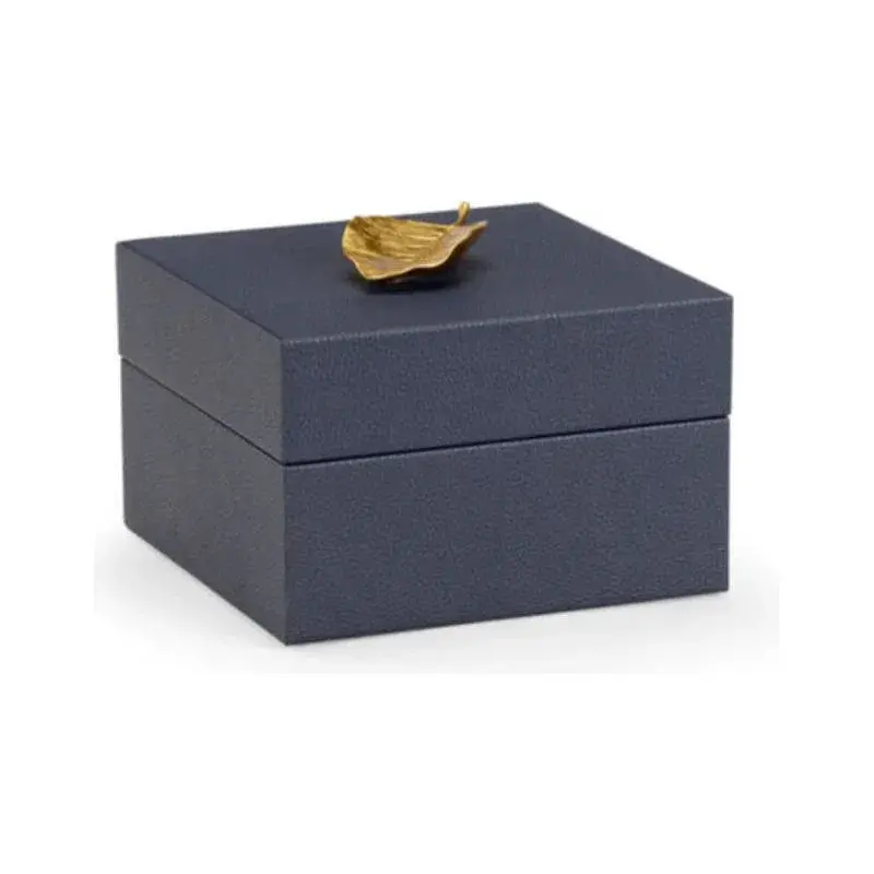 Gold-Leaf Handle Blue Faux Leather Box 1