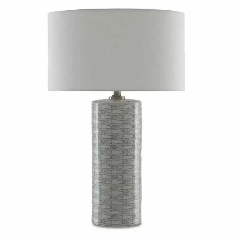 Gray-And-White Ceramic Base With Antique Nickel Finish – Fisch Large Table Lamp 1