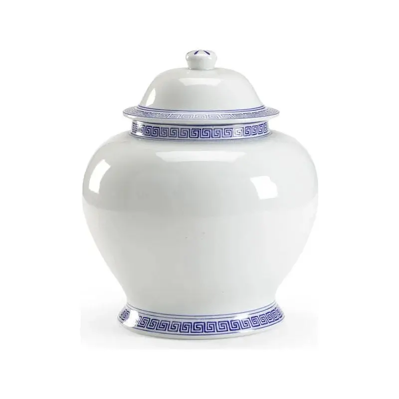 Greek Key Motif Covered Porcelain Urn 1