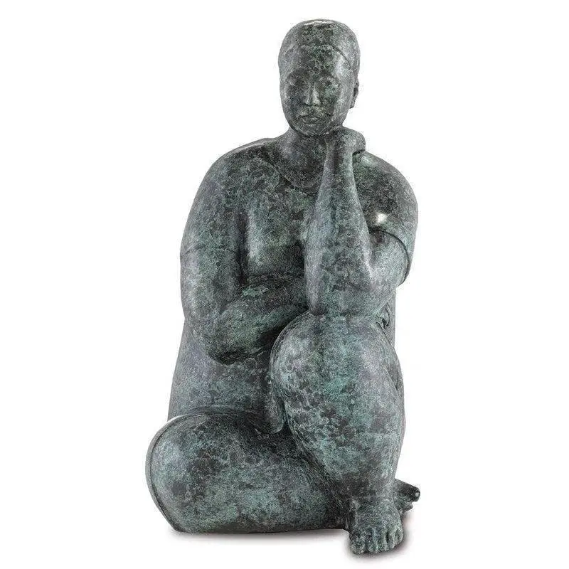 Green-And-Black Meditating Lady Bronze Figurine 1