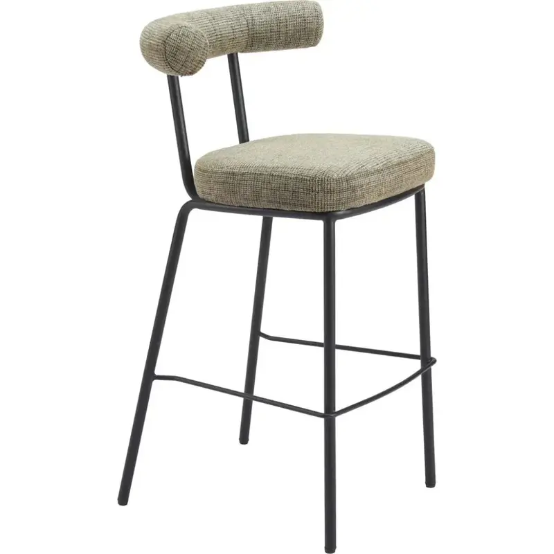Green Tweed Barstool With Wooden Legs And Adjustable Height 1