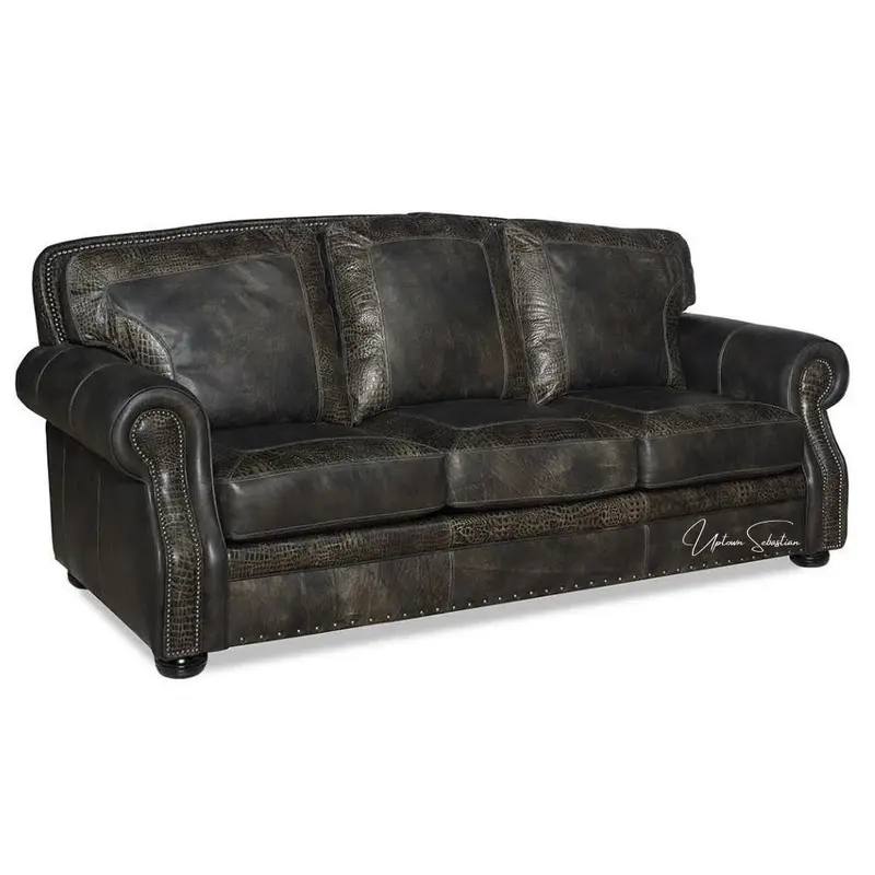 Grey Crocodile-Embossed Western Leather Sofa 1