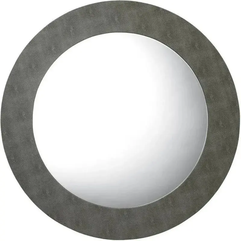 Grey Faux Shagreen Chester Round Wall Mirror 1