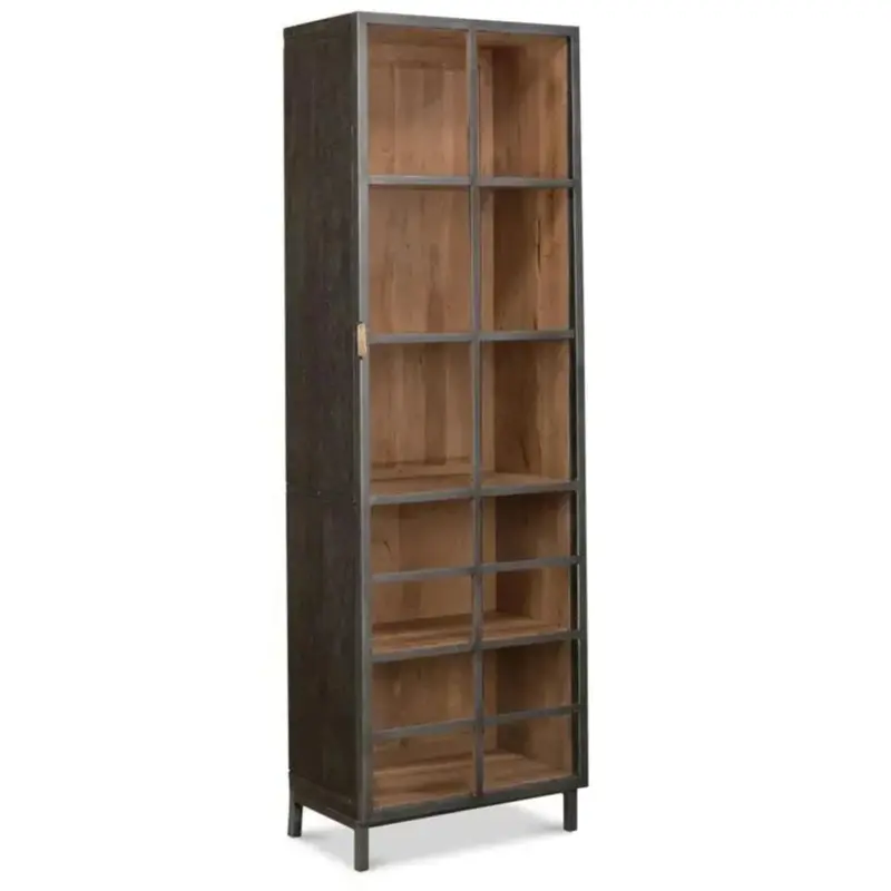 Grey Glass-Door Display Cabinet With Left-Mounted Gem Handle 1