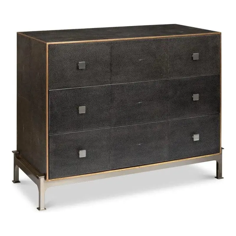 Grey Shagreen Leather Dresser – Textured Bedroom Storage 1