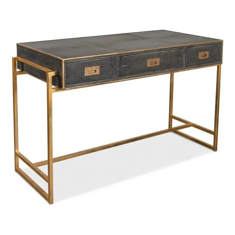 Grey Shagreen Leather Executive Desk – Sophisticated Home Office 1