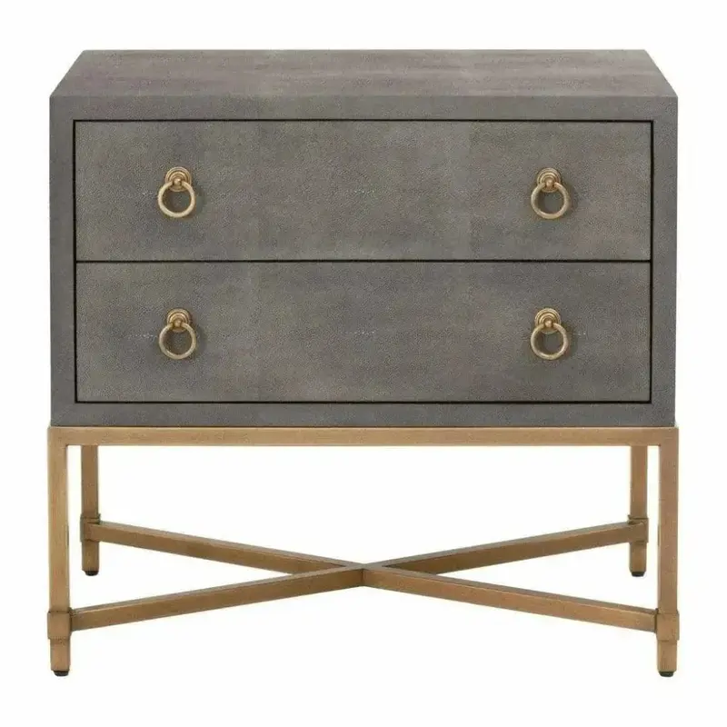 Grey Shagreen Strand Nightstand With Two Soft-Close Drawers 1