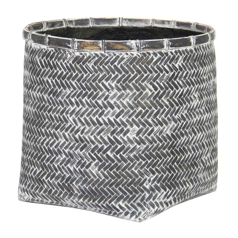 Grey-Washed Bamboo Indoor Basket Pot 1