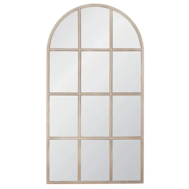 Grid Arched Wall Mirror With Wooden Frame 1
