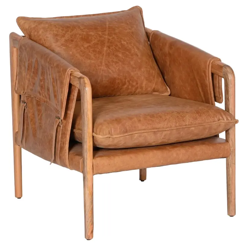 Hadlow Brown Leather Upholstered Accent Chair 1