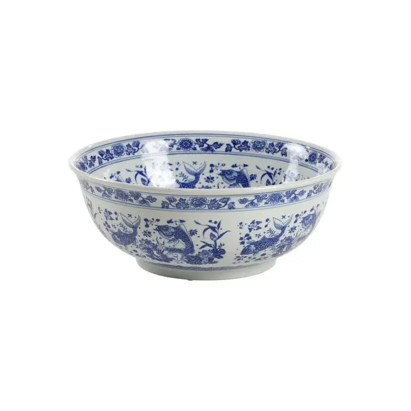 Hand-Painted Blue Fish Motif Ceramic Bowl 1