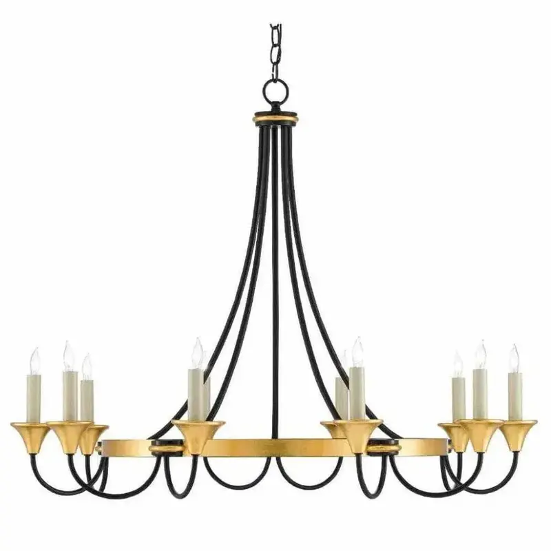 Hanlon Chandelier With Washed Black And Gold Leaf Accents 1