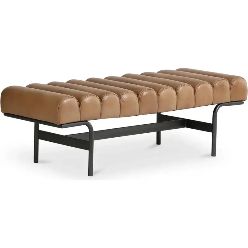 Harrison Brown Bench With Textured Buffalo Leather And Industrial Iron Legs 1