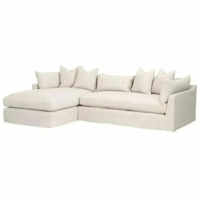 Haven Lf Slipcover Sectional – 110-Inch Bisque Fabric With Espresso Frame 1