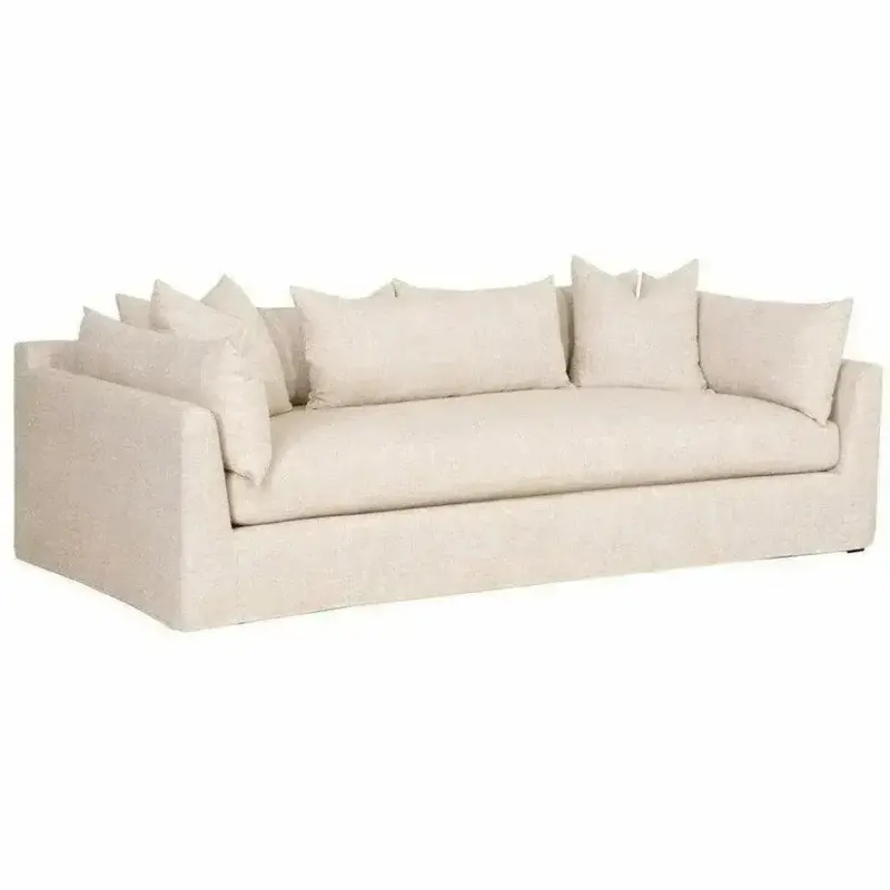 Haven Lounge Slipcover Sofa – 96-Inch Bisque Linen With Espresso Finish 1