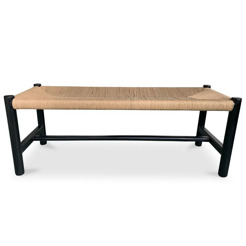 Hawthorn Compact Black Wood & Rope Bench 1