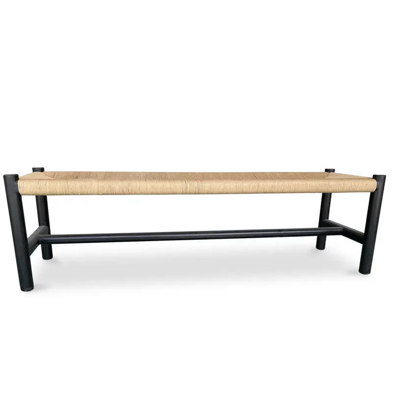 Hawthorn Large Black Elm & Rope Bench 1