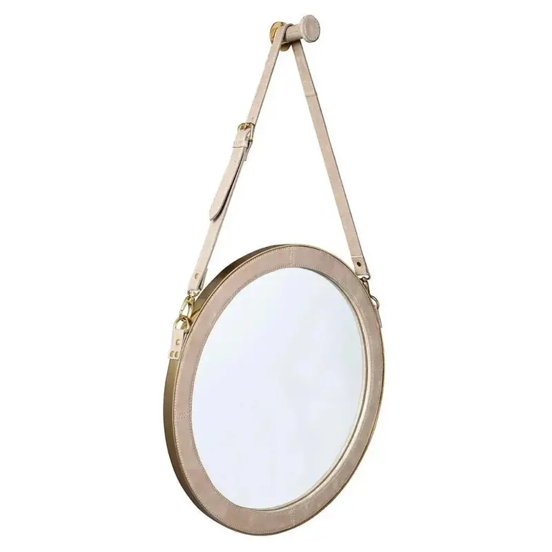 Heather Hanging Wall Mirror With Leather-Wrapped Circular Frame 1
