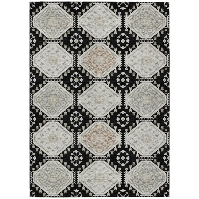 Henriette Black Sleek Indoor-Outdoor Rug – Modern Low-Pile Washable Mat 2