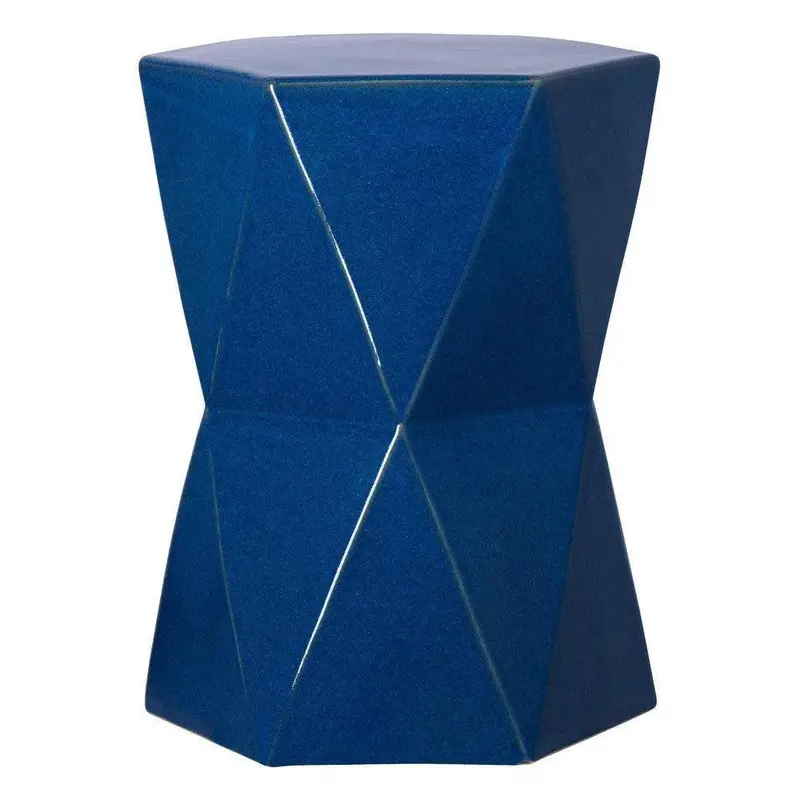 Hexagonal Matrix Garden Stool – 22 Inch Ceramic Outdoor Decor 1