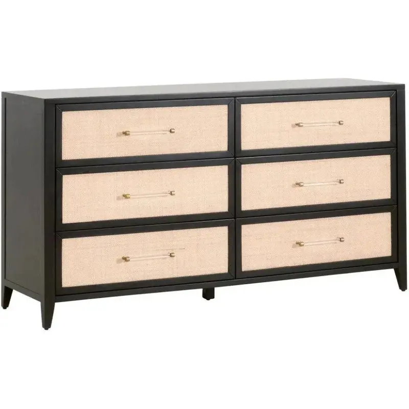 Holland Black Wood And Rattan Six-Drawer Dresser 1