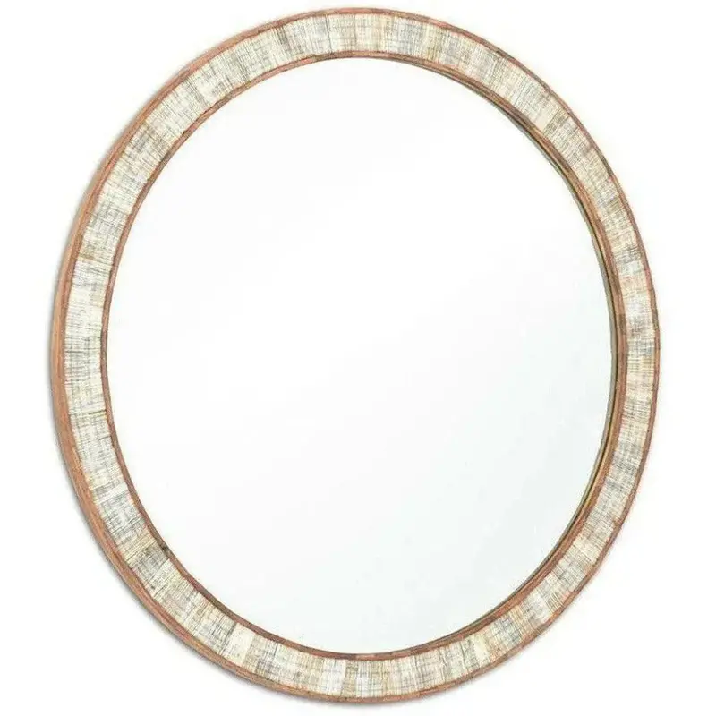 Hyson Round Mirror Featuring Chiseled Horn Accents 1