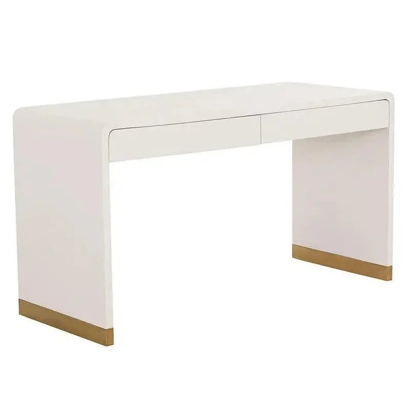 Ilona Writing Desk – Oyster Shagreen Veneer With Antique Brass Sculpted Base 1