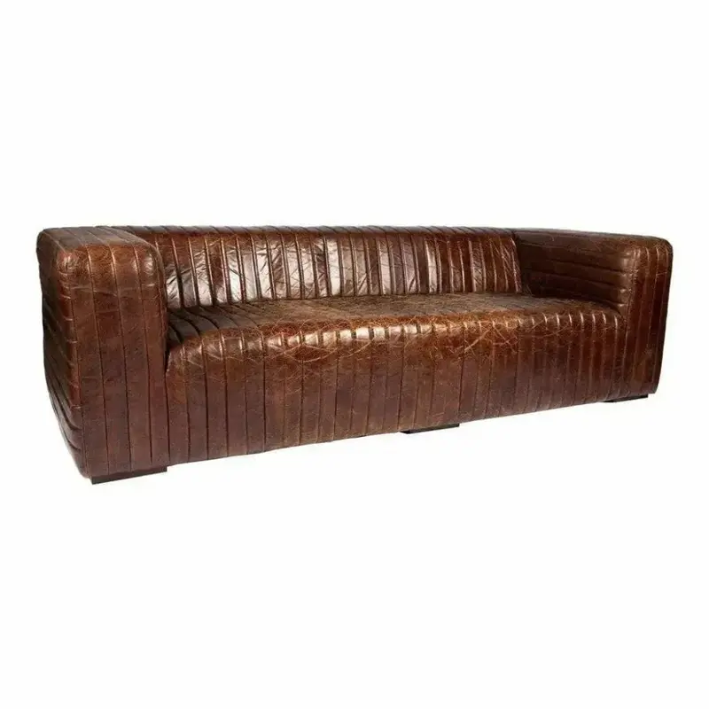 Industrial-Style Brown Leather Sofa With Rugged Appeal 1