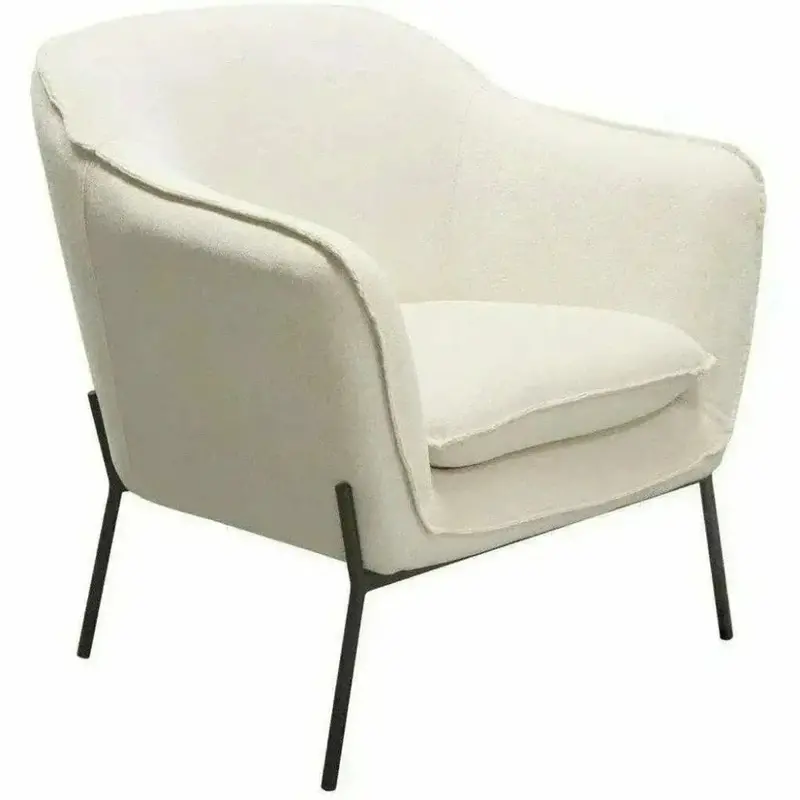 Ivory Cream Fabric Accent Chair With Black Metal Legs 1