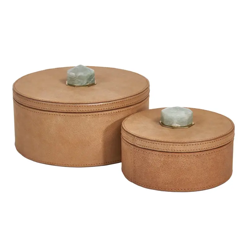 Jade Top-Grain Leather Box Collection – Premium Two-Piece Storage 1