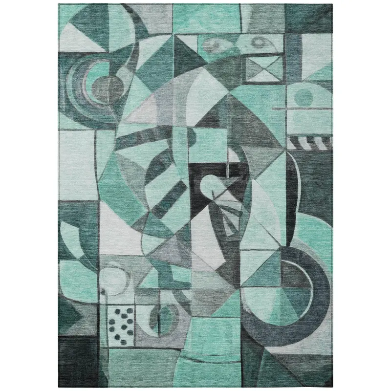 Jaelius Teal Indoor-Outdoor Rug – Contemporary Pattern, Machine-Washable & Slip-Resistant Backing 1