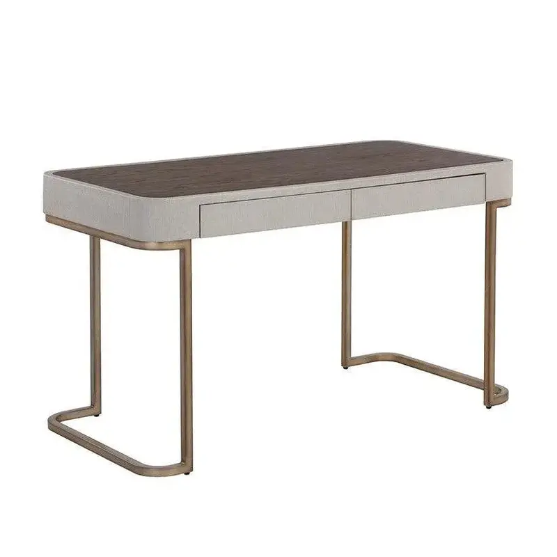 Jamille Executive Desk With Soft-Close Drawers & Warm Brass Legs 1