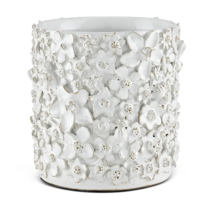 Jessamine White Glazed Ceramic Cachepot 1